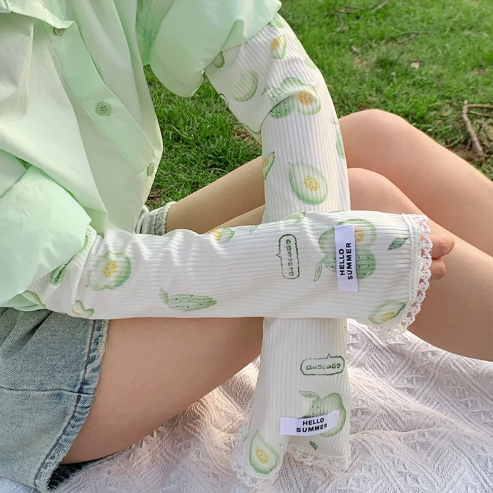 

Охлаждающие нарукавники с принтом фруктов: персик, дыня, клубника, арбуз; солнцезащитные нарукавники с кружевом и бабочками