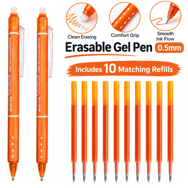 0.5mm Retractable Erasable Gel Pen Large Capacity Pen Refill Replaceable Rods Washable Handle School Office Supplies Stationery