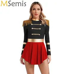 Women's Circus Costume Circus Director Uniform Glitter Long Sleeve Ringmaster Show Dance Dress Halloween Carnival Party Outfits