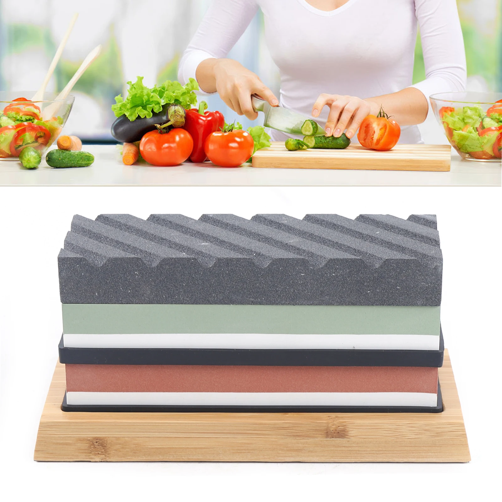 Whetstone Sharpening Stone set 400/1000, 3000/8000 Grit, Double-Sided Grinding Stone With BLACK Slotted Oilstone