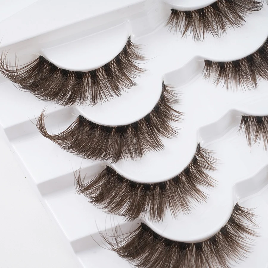 5 pares de europeu e americano diagonal voando raposa série olho cauda estendida uma peça haste fina marrom puro selvagem cílios postiços
