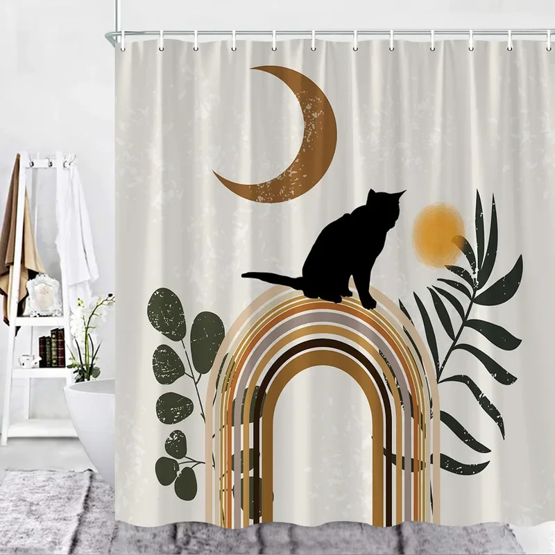 Mid Century Abstract Shower Curtain Set Boho Geometric Modern Minimalist Home Bathroom Curtain Decoration Washable Fabric Hooks