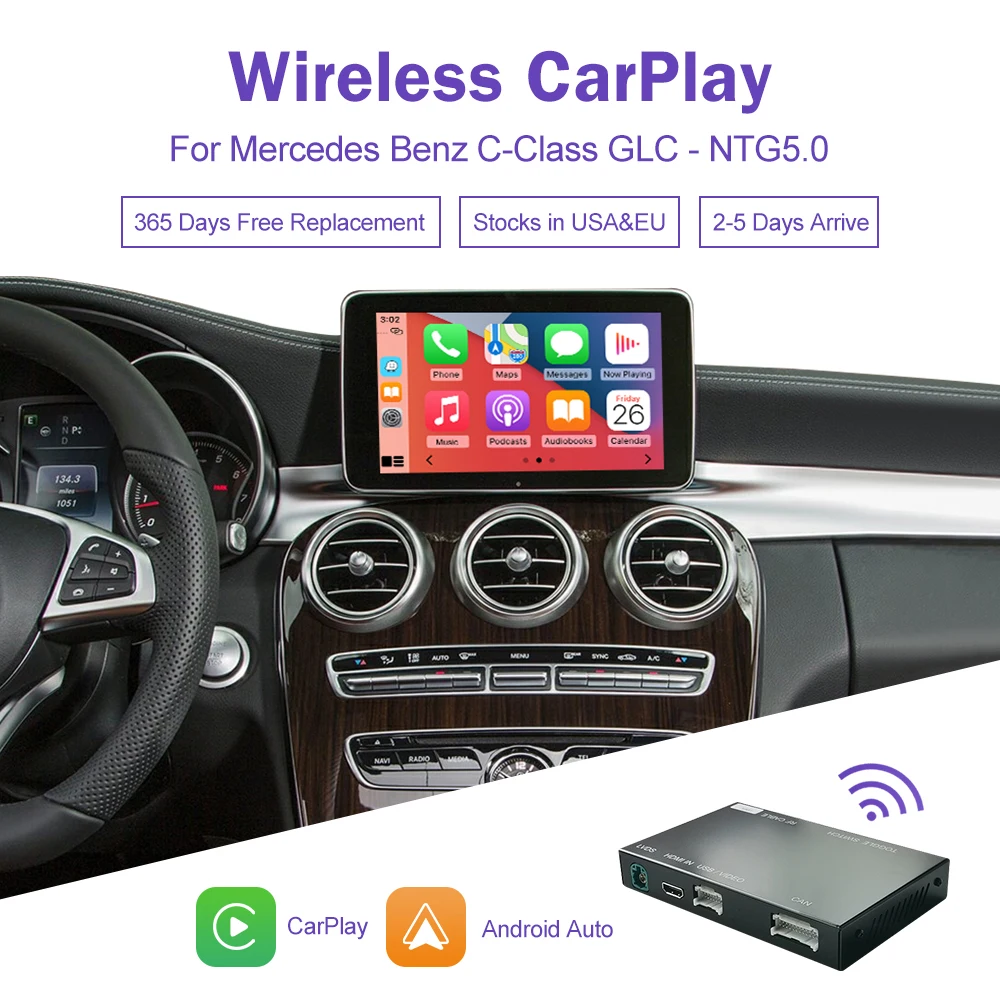 Road Top Wireless Carplay Decoder für Mercedes Benz NTG5.0 C GLC CLA GLA Klasse W205 2015-2018 Unterstützung Android Auto Mirrorlink