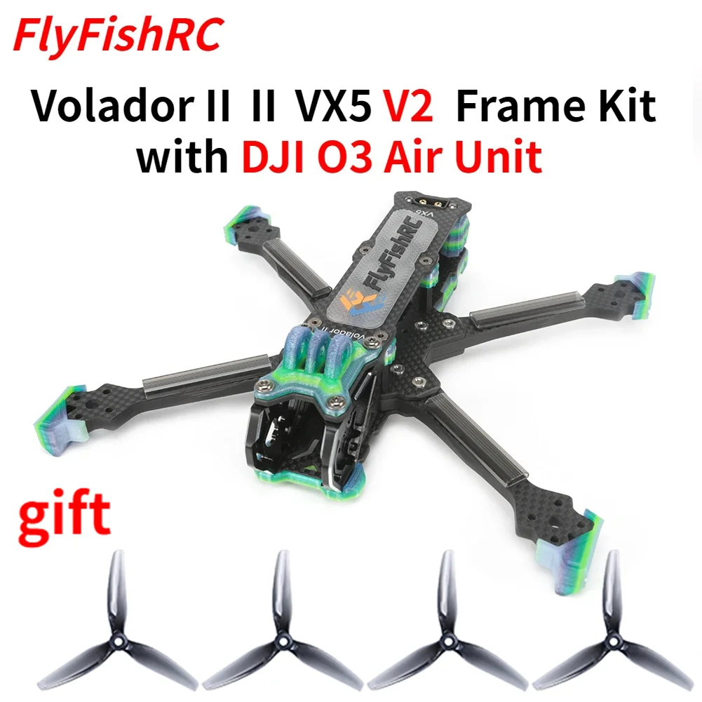 FlyFishRC Volador II VX5 V2 5inch FPV Freeform T700 Frame Kit is compatible with DJI O3 air units for use FPV RC racing drone
