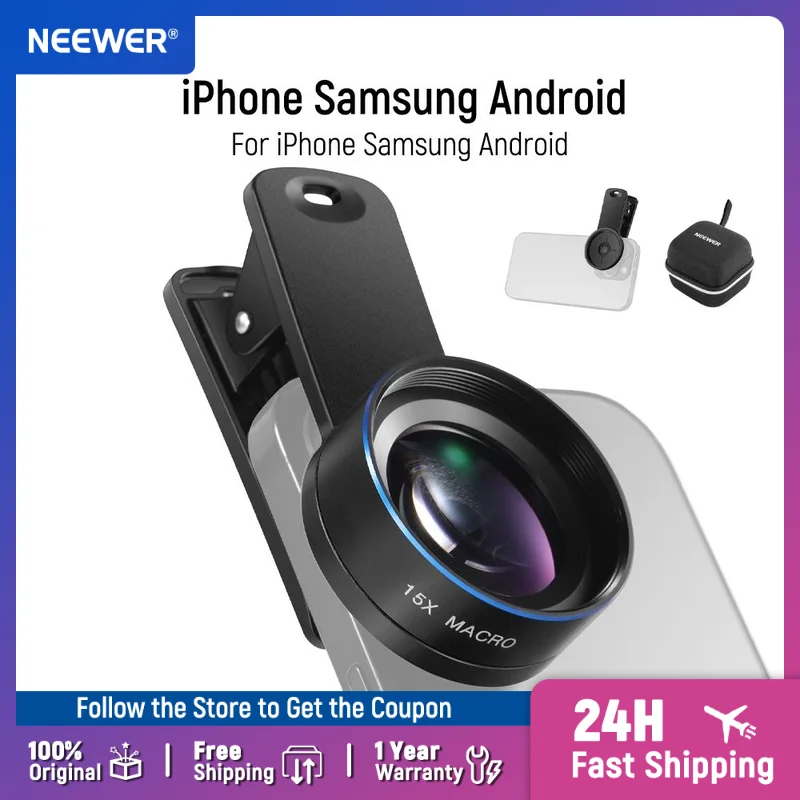 

NEEWER Basics 15x Macro Phone Lens Kit with 37mm Lens Clamp, HD Camera Accessories For iPhone Samsung Android Smartphone