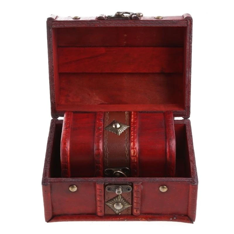 2Pcs Set Wooden Pirate Jewellery Storage Box Case Holder Vintage Z07 Drop Shipping