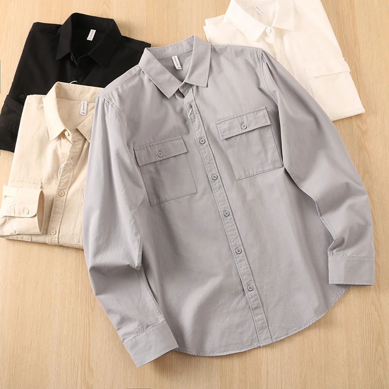 

Мужская повседневная хлопковая длинная све irt, весенняя модная стойка, тяжелый вес, классический воротник на пуговицах с двойным кетом