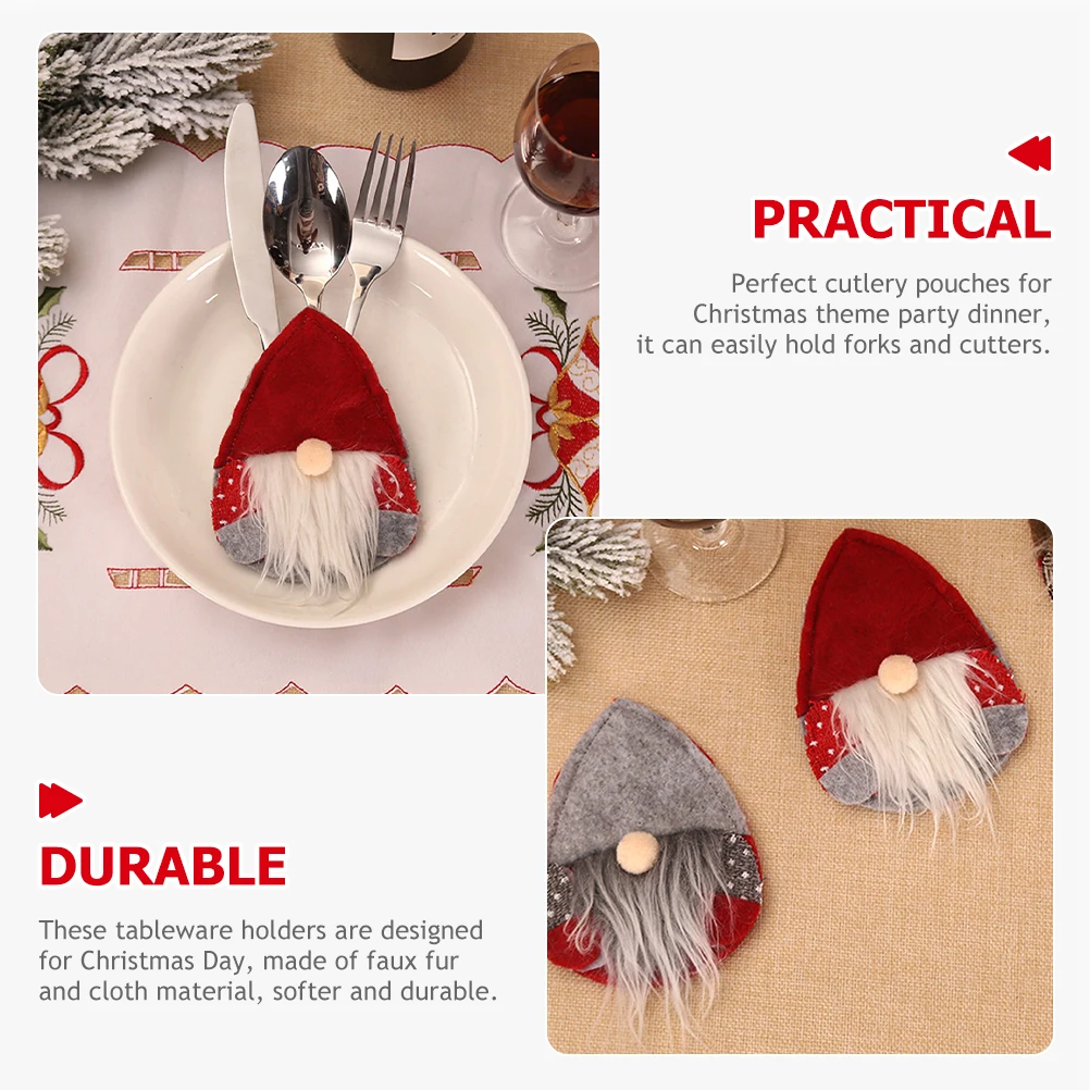 

6 Pcs Christmas Cutlery Holders Silverware Storage Fabric Faux Reusable Washable Party Table Decor Utensil Set Holiday