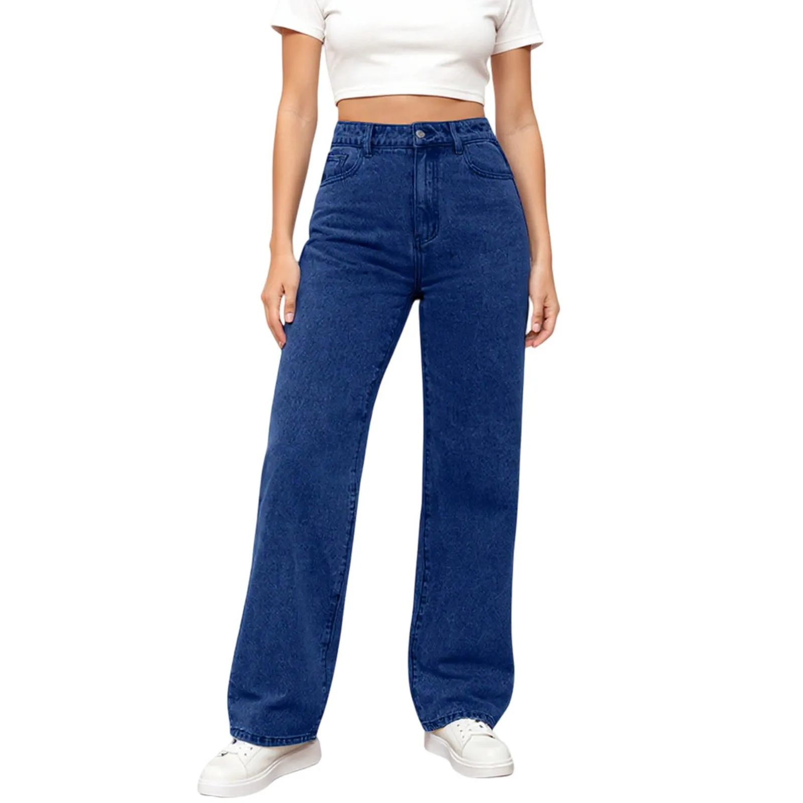 Women'S High Waist Washed Women'S Jeans Fashionable Versatile Straight Leg Pants High Waist Vintage Zipper Casual Jeans