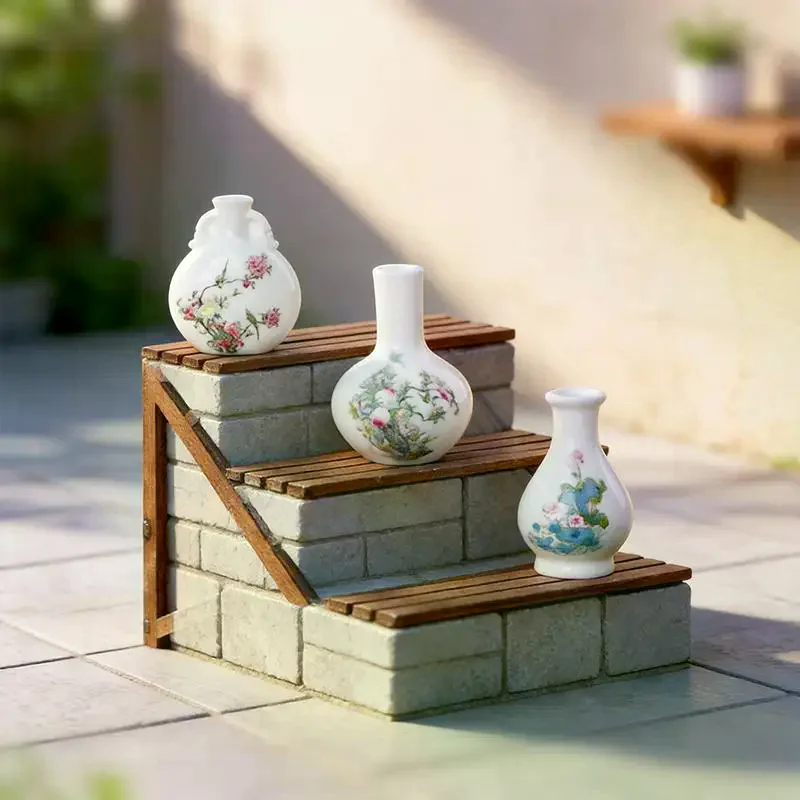 8Pcs Mini Vase Resin Figurine Imitation Porcelain Bottle Creative Micro Landscape Ornament DIY Home Desktop Decor Accessories