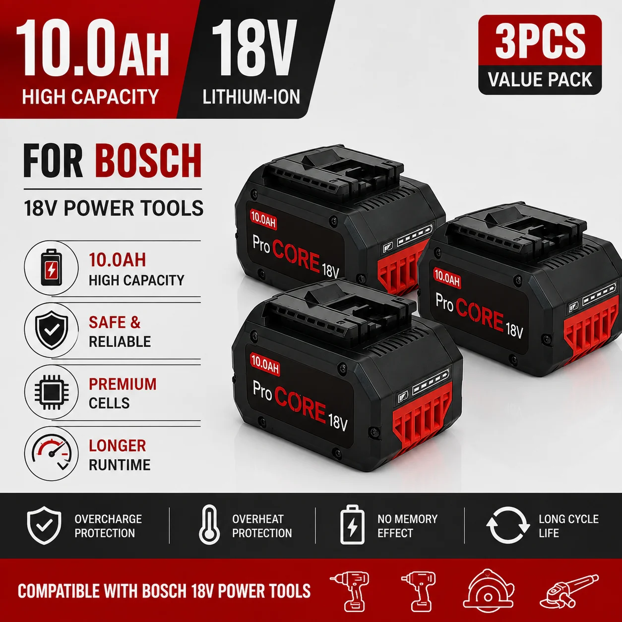 BAT609 BAT618 Ersatz-ProCORE 18V Li-Ionen-Akku 21700 mit BMS für BOSCH Professional 8,0Ah 10,0Ah 12,0Ah
