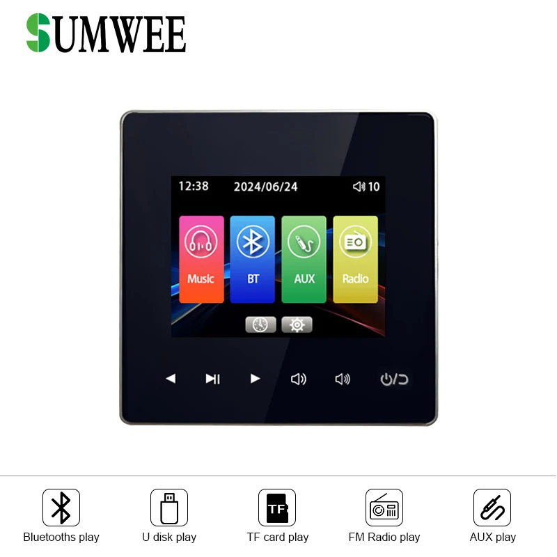 SUMWEE Home Audio System 86 Type Bluetooths Wall Amplifier Hotel AUX TF Sound Background Music Control Panel FM Radio Controller