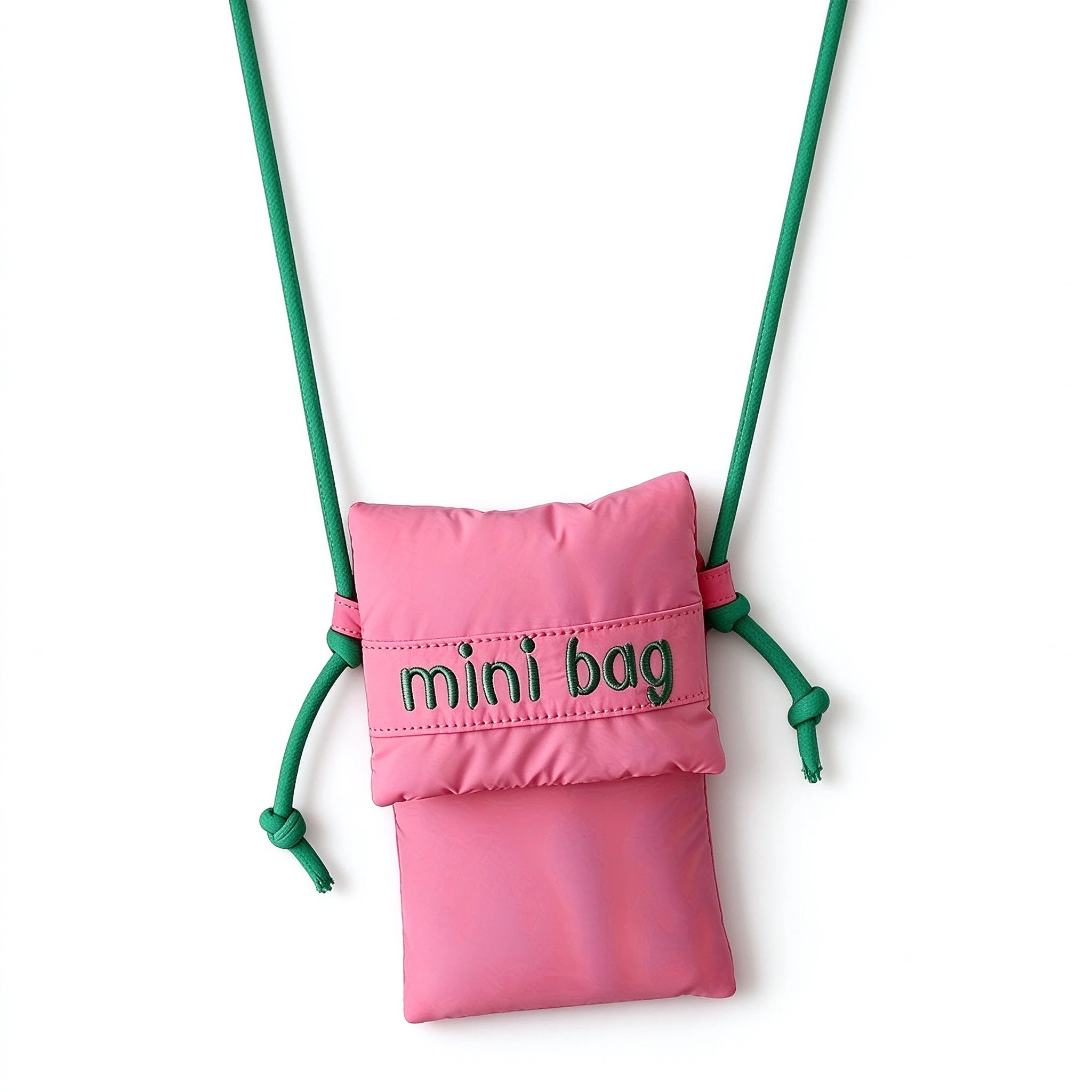 Pink Green Puffy Mini Crossbody Phone Bag Nylon Drawstring magnetic snap Shoulder Pouch Cute Korean Style Small Purse for Girls