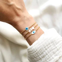 CCGOOD Lucky Evil Eye Bracelet for Women Pearl Gold Color Miyuki Delica Beads Dainty Bracelets Adjustable Protection Jewelry