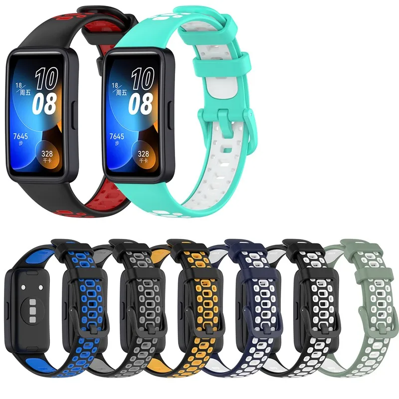 

Dual color silicone watch band Sport wristband bracelet For Huawei Band 8 Breathable Replacement Strap
