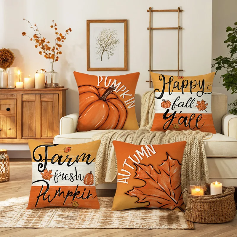 

45x45cm Set Of 4,Fall Thanksgiving Pillow Covers,Autumn Seasonal Throw Cushion Case for Chair Sofa Bedroom Home Decoration