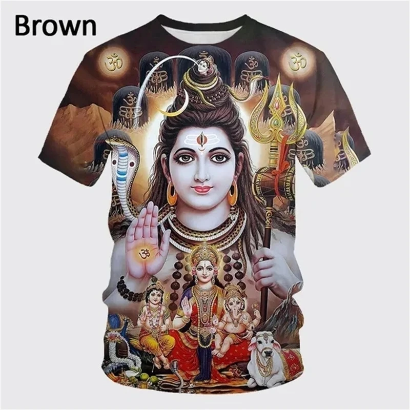 Latest Fashion Hindu God Shiva 3D Printed Men\'s T-shirt Summer Cool and Casual O-neck Short Sleeve T-shirt