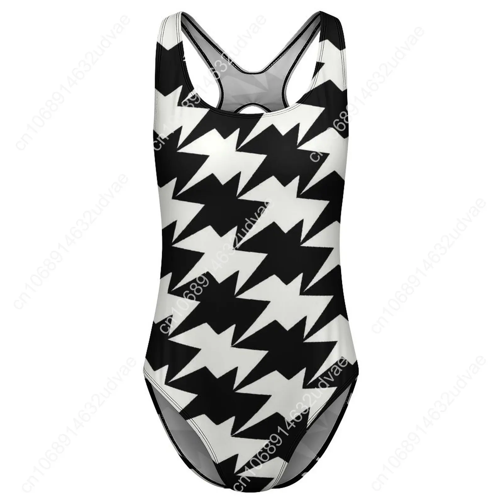 Houndstooth Graphic Swimsuit Modern Abstract Design Swimwear One Piece Vacation Bath Graphic Bodysuit Hollow Out Bathing Suit