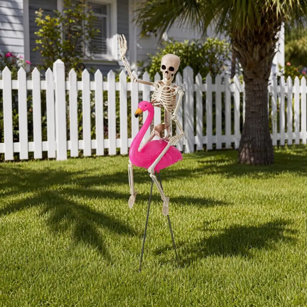 Halloween Lawn Decor Halloween Skeleton Flamingo Yard Stake Pink Bird Skeleton Lawn Ornament Spooky Outdoor Garden Decoration