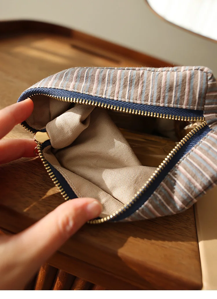 Kosmetiktasche aus kariertem Stoff mit Streifenmuster, quadratische, dreidimensionale Aufbewahrungstasche mit Reißverschluss, tragbare Reisetasche, Handtaschenfutter, Make-up-Tasche – Detail 6