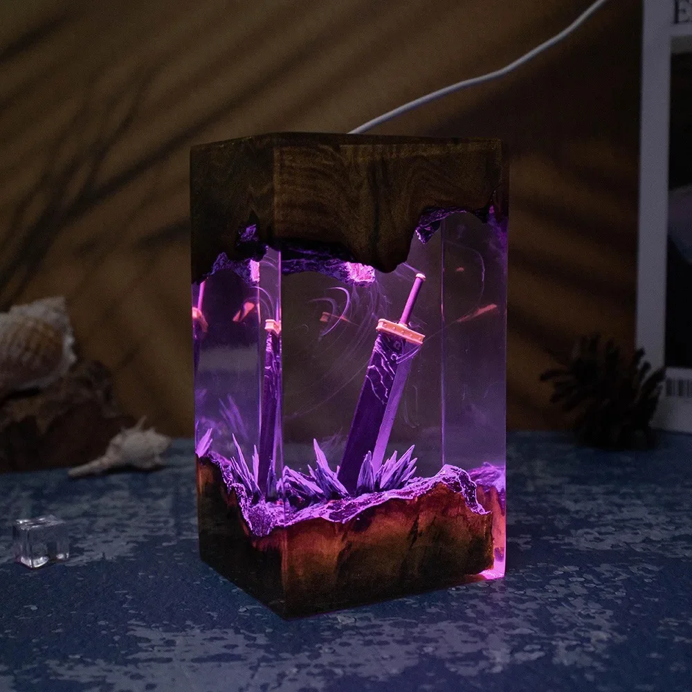 Lámpara de resina con temática de Sword of Destruction, serie mágica, diseño epoxi, amantes del juego, regalo creativo de Navidad