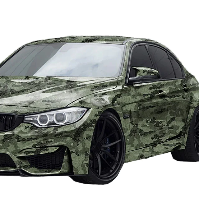 

High Gloss PET Python Camouflage Mint Green Carbon Fiber Vinyl Car Wrap Exterior Exterior Car Stickers Covering Film