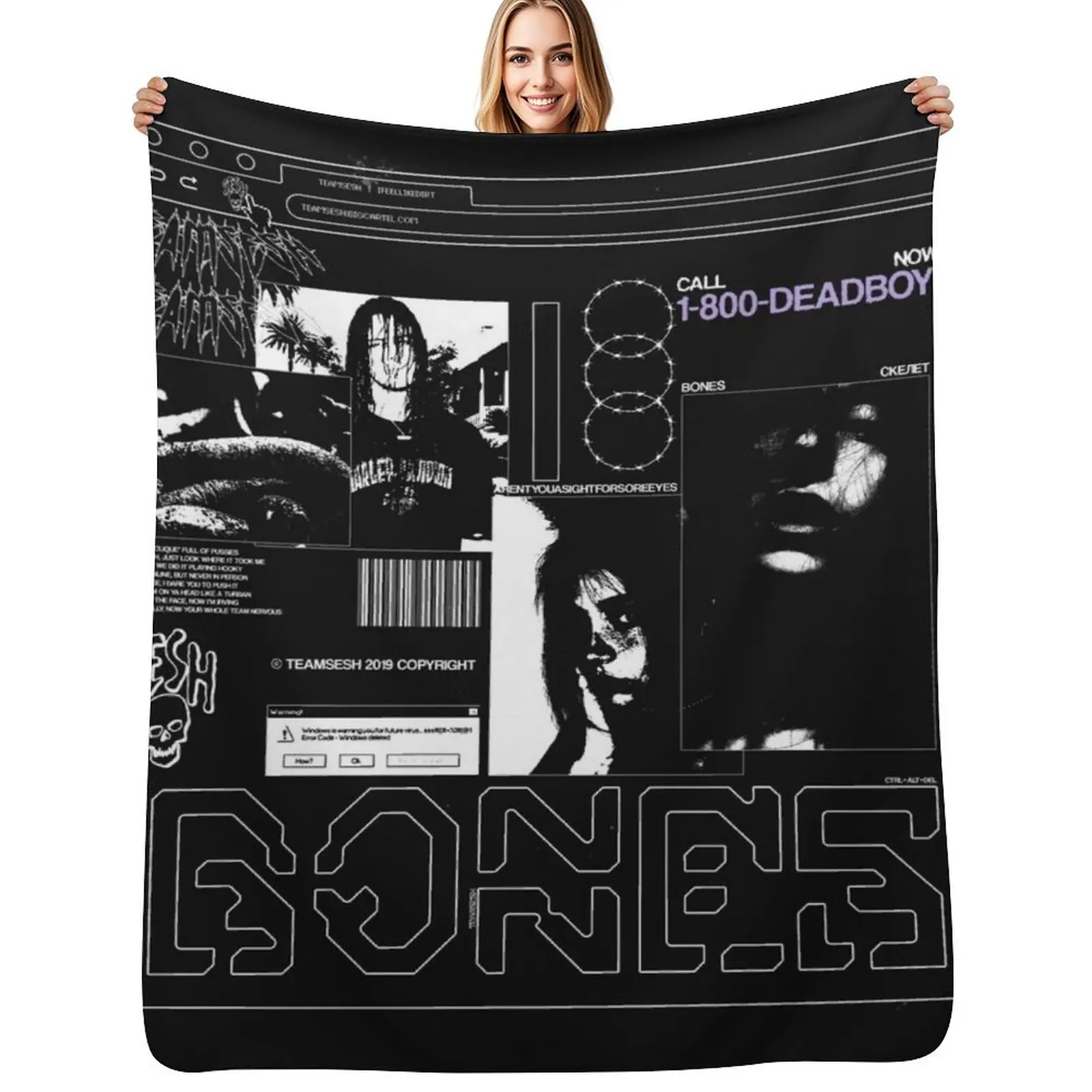 

1-800-DEADBOY BONES ART Throw Blanket Hairy valentine gift ideas Beach Bed covers Blankets