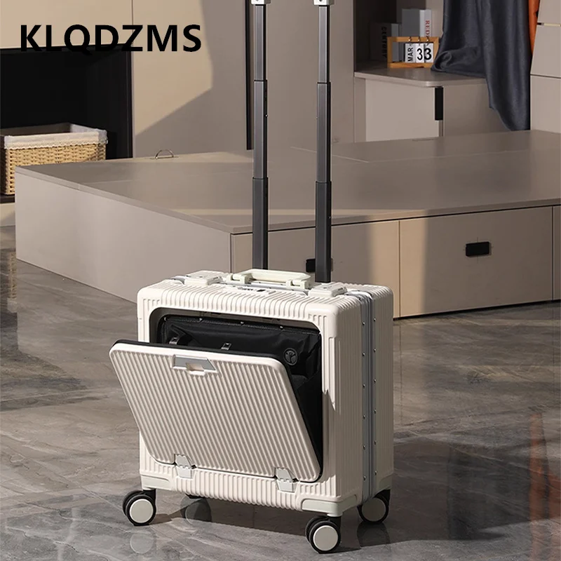 KLQDZMS High Quality 18-inch Suitcase Front Opening Laptop Boarding Case USB Charging Multi-function Trolley Case Luggage