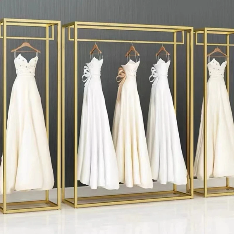 Gold Iron Coat Rack High-end Wedding Dress Shop Dedicated Clothes Racks Light Luxury Clothing Store Floor Hanger Display Stand