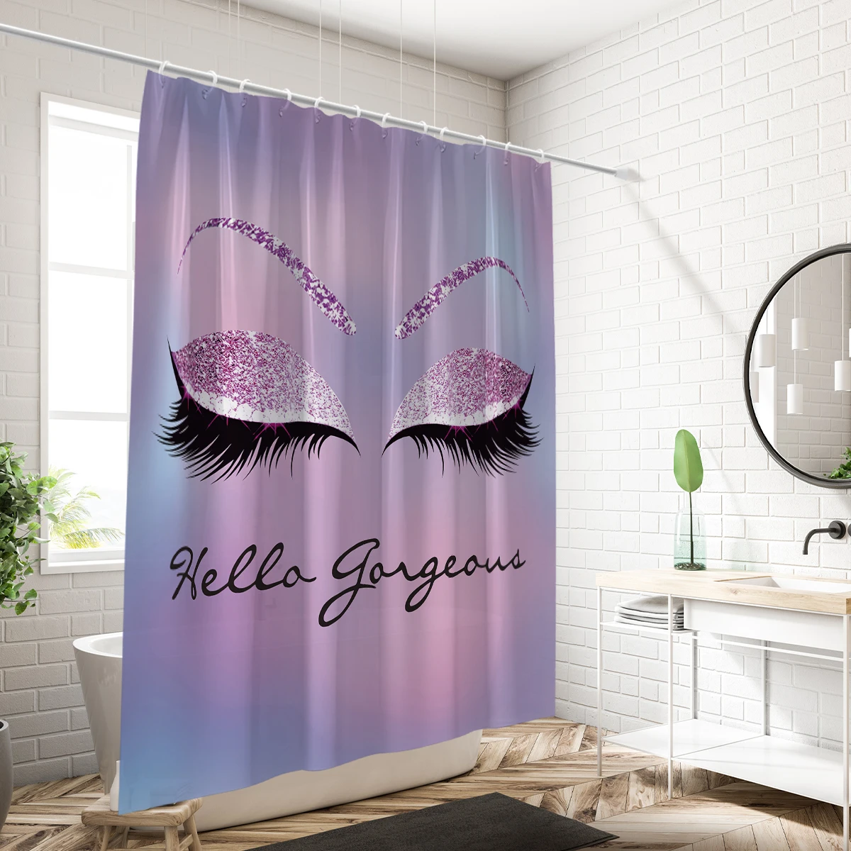 1 piece of 180x180cm pink purple gradient eyelash print shower curtain partition bathroom waterproof and mold resistant