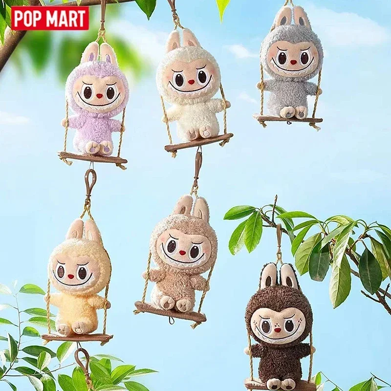 سلسلة ورشة عمل خشبية من POP MART Labubu - ألعاب صندوق الغموض مع سلسلة مفاتيح متأرجحة على شكل شخصية أنيمي حلي حقيبة تخمين دمية