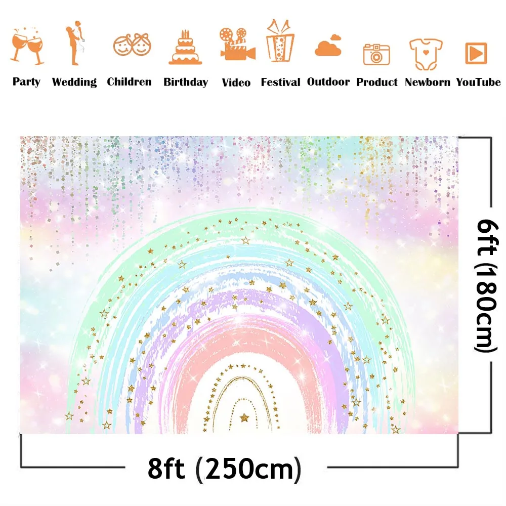 Rainbow Theme Birthday Backdrop Colorful Pastel Sprinkled Gold Dots Rainbow Background Rainbow Baby Shower 1st 2nd 3rd Girls