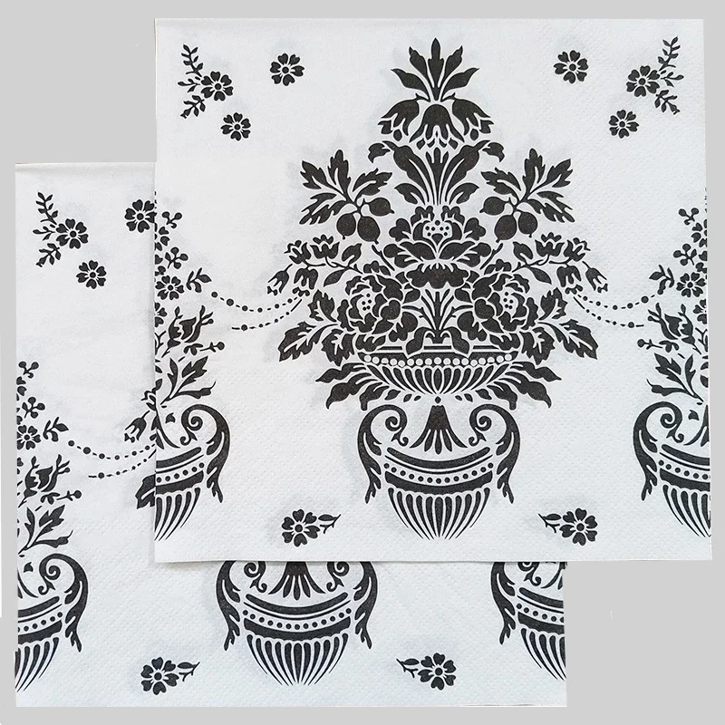 10/20pcs/Pac 33*33cm 2-Ply Stock Colourful Printed Napkins Black Flower Pot Pattern Paper Placemats Wedding Party Paper