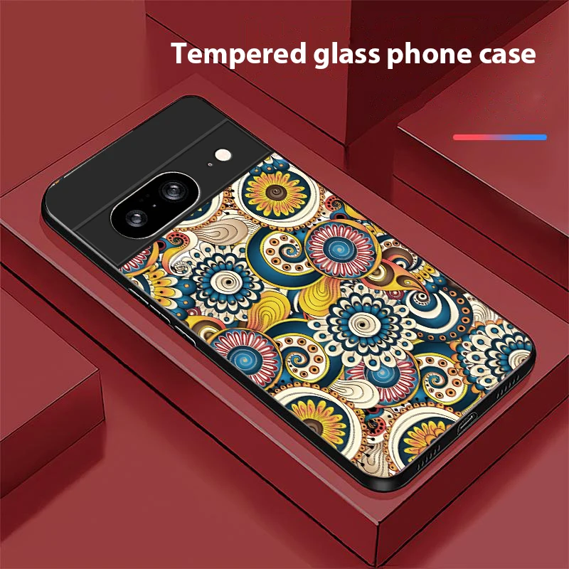 Mandala spiral pattern For Google Pixel 10 Pro XL Pixel 8 7 9 10 Pixel 9 Pro XL Pixel 8a 7a Pixel 7 Pro Black Glass Phone Case view 5