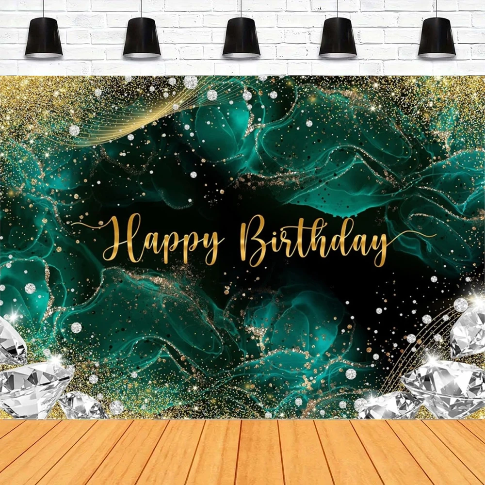

Изумрудно-зеленый фон для фотосъемки, зеленый блеск, золотые бриллианты, хрустальный фон для женщин и мужчин, декор для вечеринки в честь Дня Рождения, баннер