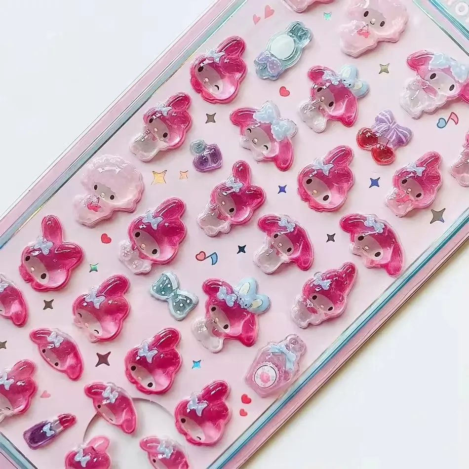 7PCS Anime Hellokitty Kuromi Cinnamoroll 3D Sanrio Stickers Transparent Jelly Crystal Decorative Sticker Phone Case DIY Kids Toy image 6
