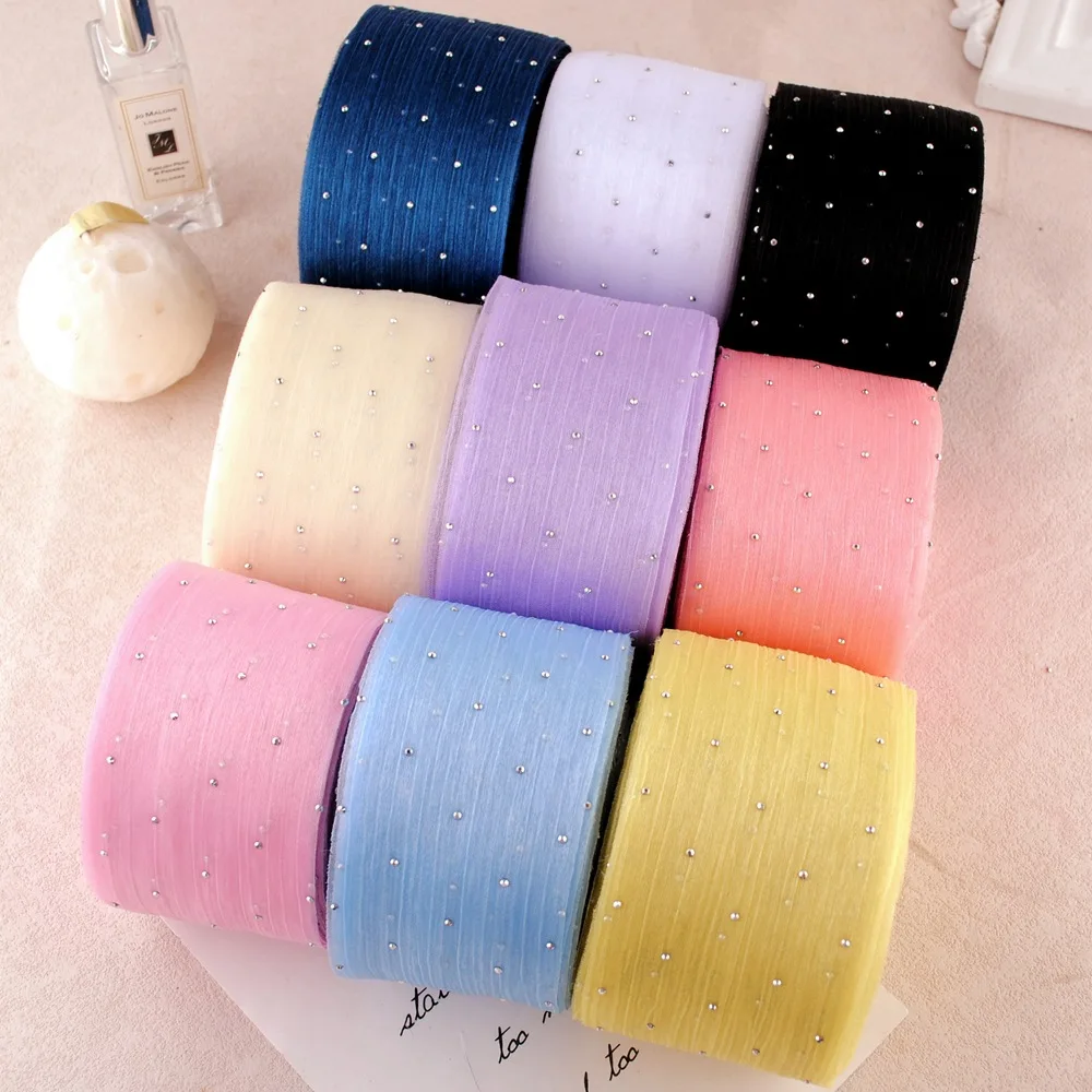 Kewgarden Sliver Dots Stripe Gauze Ribbon 60mm DIY Bows Wedding Hair Accessories Handmade Crafts Gift Flower Packing 25 Yards