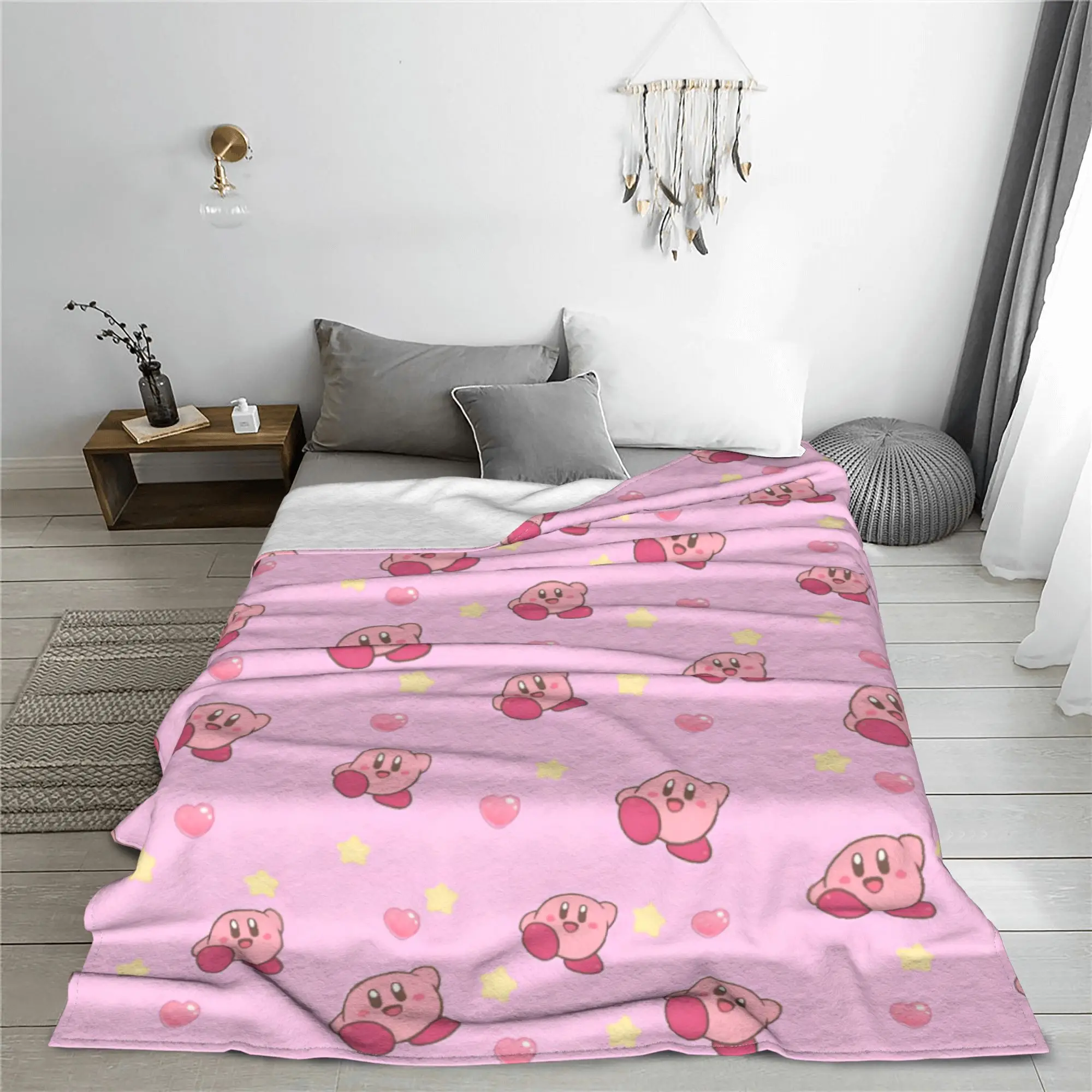 K-Kirbys Cartoon Stars Kawaii Knitted Blankets Velvet Anime Game Cute Lightweight Thin Throw Blanket Outdoor Travel Bedspreads