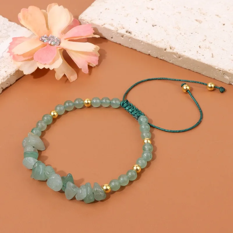 

Hot Irregular Green Aventurines Gravel Bracelets Natural Stone Amethysts Bracelets Women Adjustable Rope Braided Bracelets Gift