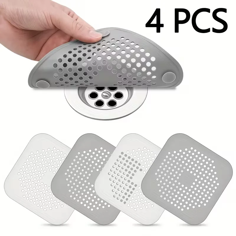 

4pcs Sewer Hair Filter Anti-Clogging Drain Strainers Suction Cup Bathtub Shower Floor Drain Cover Bathroom Kitchen Accessories