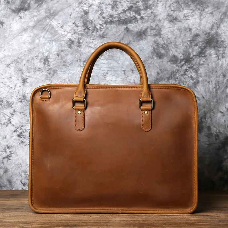 NZPJ Herren Aktentasche Leder Handtasche Retro Top Layer Rindsleder Laptoptasche Crazy Horse Leder Schulter Messenger Bag Luxustasche – Detail 27