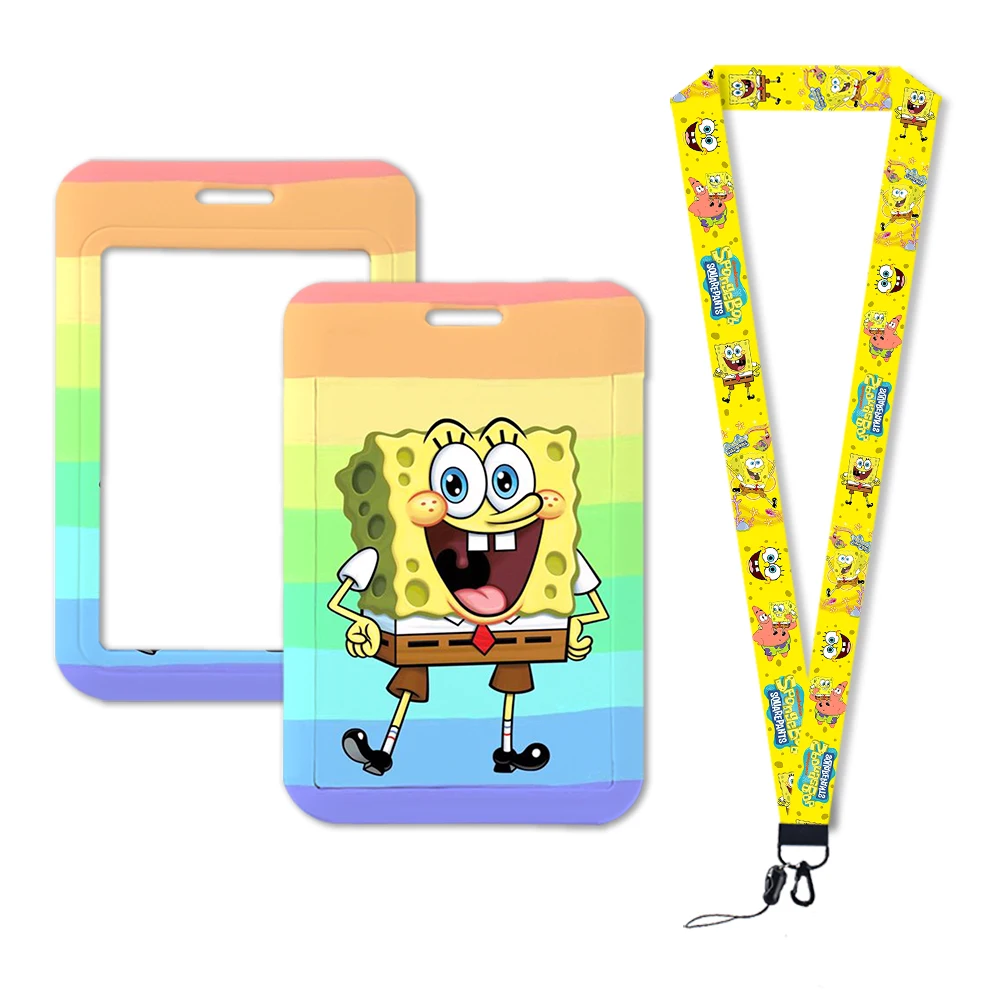 Kartun SpongeBob lucu Lanyard tempat kartu pelajar gantung leher telepon Lanyard lencana Aksesori pemegang kartu akses kereta bawah tanah