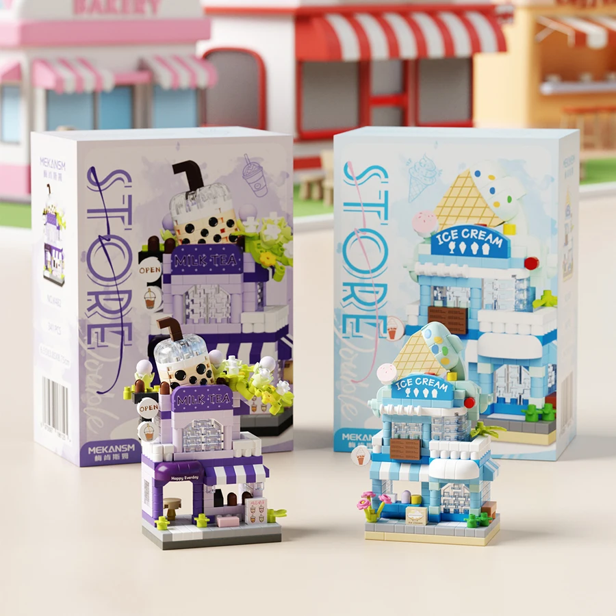 Dupla andares vista de rua mini loja micro partículas blocos de construção crianças brinquedos diy conjunto de construção brinquedos educativos presentes de aniversário