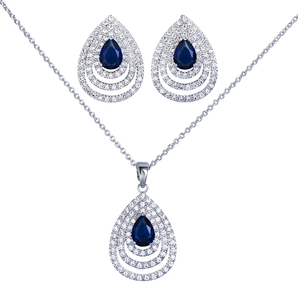 

Элегантные серьги и ожерелье ThreeGraces, женский комплект украшений с синим кубическим цирконием в форме капли, модный комплект украшений для вечеринок для девочек и женщин T1025