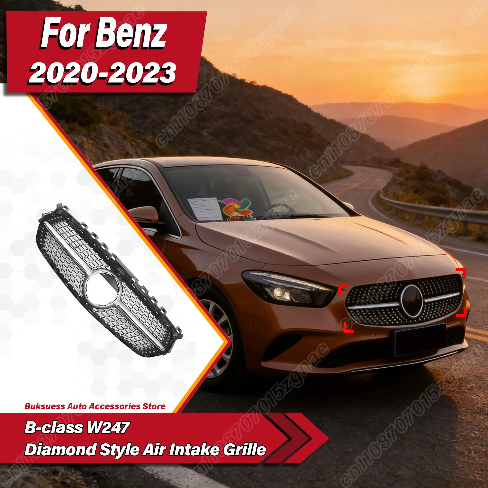 

For Mercedes Benz B-Class W247 2020 2021 2022 2023 Car Front Bumper Diamond Style Radiators Sports Racing Air Intake Grille Kit