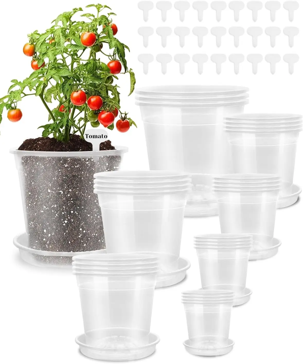

Набор из 27 прозрачных горшков для рассады с дренажем, 12/9.5/8/7.5/6.7/5/4.5 дюймов, с поддонами, для проращивания семян