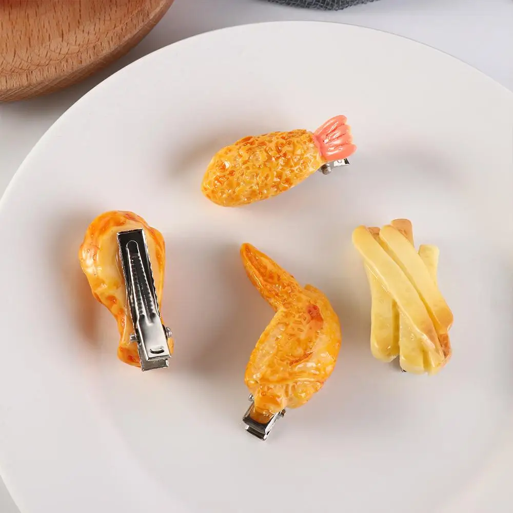 

Cute Fried Chicken Simulated Food Hair Clip French Fries Duckbill Clip Fake Food Hairpin Headwear Geometry Girls