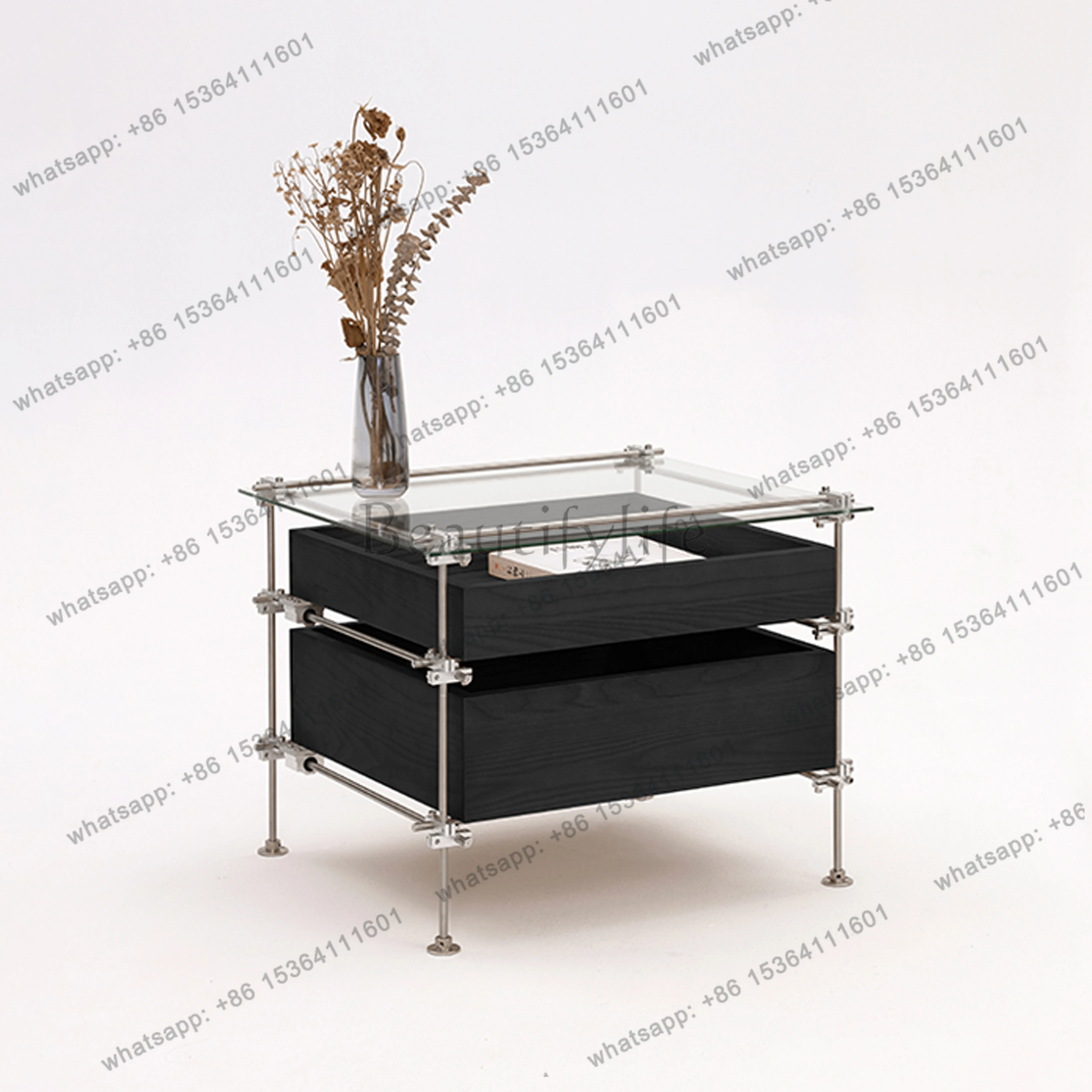 

smart home Nordic Glass Bed Table Designer Floating Metal Minimalist Cabinet Bedside Table Storage Mesita Noche Furnitur