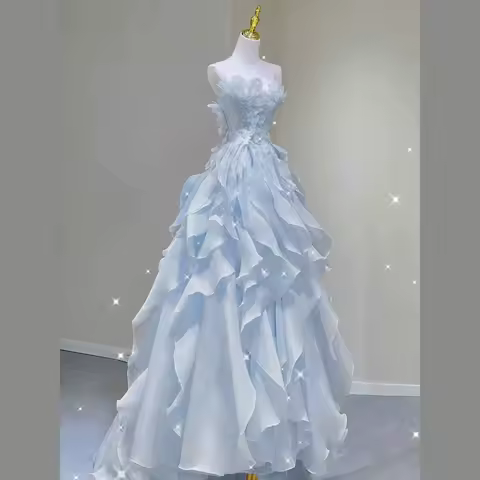 Blue Luxury Elegant Evening Dress Spring Summer Gown Exquisite Sleeveless Trend Banquet Art Exam Host Graduation Adult Dress