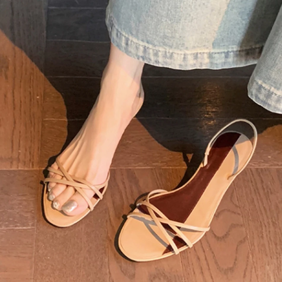 

Кожаные женские туфли с вырезами, босоножки на среднем каблуке из натуральной кожи, летние римские босоножки на тонком каблуке с одним ремешком.